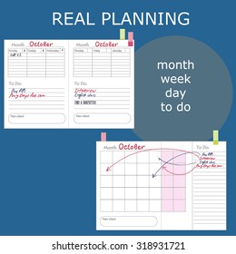 Planner note time to do, template. Week, Day, Month 