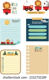 a planner and notes with the animal train theme