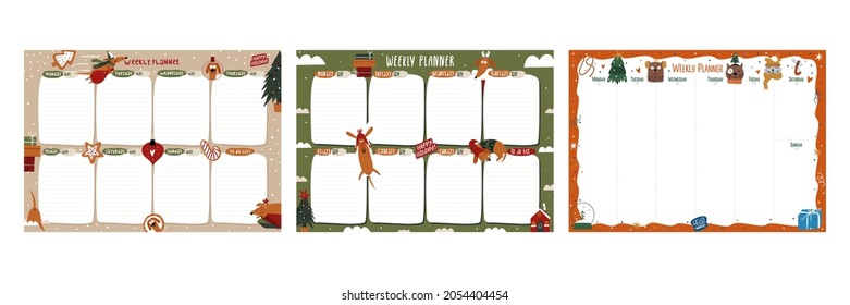 Planner with on week. Good school Organizer and Schedule. Christmas planner. Christmas home interior background. 