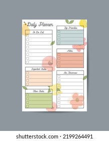 Planner with original design of plants, flowers, leaves. Cute vector planner for everyday notes. Notepad, notebook, notes.