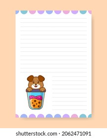 Planner page and to do list with cute dog. Cartoon vector illustration.