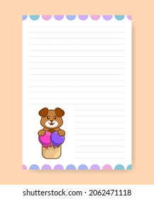 Planner page and to do list with cute dog. Cartoon vector illustration.