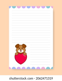 Planner page and to do list with cute dog. Cartoon vector illustration.