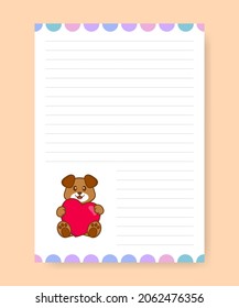 Planner page and to do list with cute dog. Cartoon vector illustration.