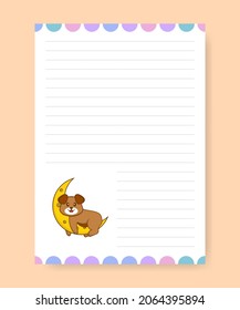 Planner page and to do list with cute dog. Cartoon vector illustration.