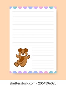 Planner page and to do list with cute dog. Cartoon vector illustration.