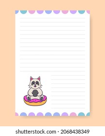 Planner page and to do list with cute dog. Cartoon vector illustration.