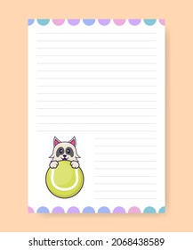 Planner page and to do list with cute dog. Cartoon vector illustration.