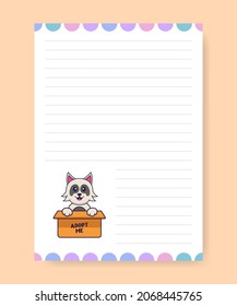 Planner page and to do list with cute dog. Cartoon vector illustration.