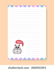 Planner page and to do list with cute dog. Cartoon vector illustration.