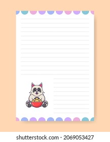 Planner page and to do list with cute dog. Cartoon vector illustration.