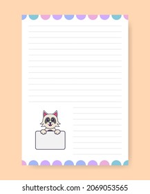 Planner page and to do list with cute dog. Cartoon vector illustration.