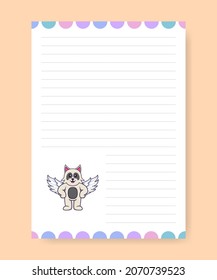 Planner page and to do list with cute dog. Cartoon vector illustration.
