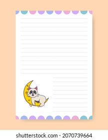 Planner page and to do list with cute dog. Cartoon vector illustration.