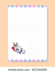 Planner page and to do list with cute dog. Cartoon vector illustration.