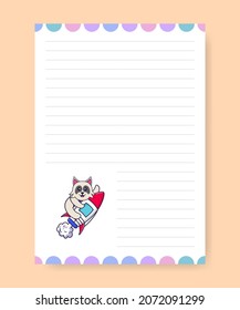 Planner page and to do list with cute dog. Cartoon vector illustration.