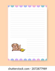 Planner page and to do list with cute dog. Cartoon vector illustration.