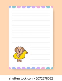 Planner page and to do list with cute dog. Cartoon vector illustration.