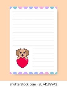 Planner page and to do list with cute dog. Cartoon vector illustration.