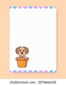 Planner page and to do list with cute dog. Cartoon vector illustration.