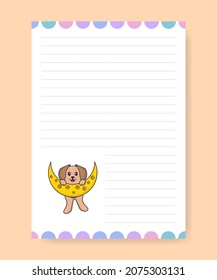 Planner page and to do list with cute dog. Cartoon vector illustration.