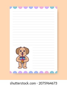 Planner page and to do list with cute dog. Cartoon vector illustration.