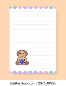 Planner page and to do list with cute dog. Cartoon vector illustration.