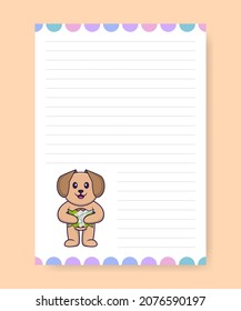 Planner page and to do list with cute dog. Cartoon vector illustration.