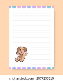 Planner page and to do list with cute dog. Cartoon vector illustration.
