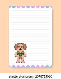 Planner page and to do list with cute dog. Cartoon vector illustration.
