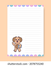 Planner page and to do list with cute dog. Cartoon vector illustration.