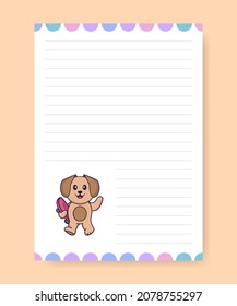 Planner page and to do list with cute dog. Cartoon vector illustration.