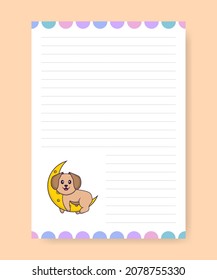 Planner page and to do list with cute dog. Cartoon vector illustration.