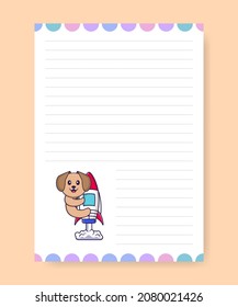 Planner page and to do list with cute dog. Cartoon vector illustration.