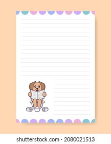 Planner page and to do list with cute dog. Cartoon vector illustration.