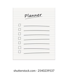 Planner Page Mockup.  List notebook  business schedul.  Planner school or business yearly planner with goals and to do list. Vector