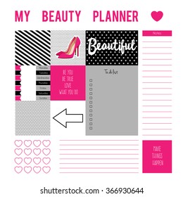 Planner page with stickers,printable files. Vector printable boxes,half boxes,motivation quotes, in flat colors for planners, Printable to do pages for life planner.