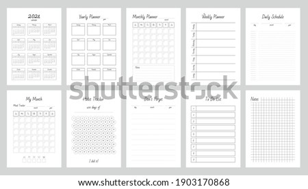 Planner page templates. Yearly, monthly, weekly and daily organizers and calendar for personal and work issues. Vector 10 ESP.