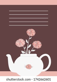 Planner and personal journal cover, flat illustration, summer flowers in a teapot