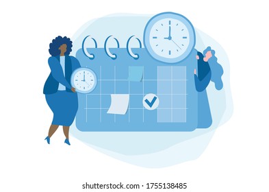 Planner or schedule concept, Effective time management, save time, teamwork, planning training activities,  organization, working time. Flat vector illustration.