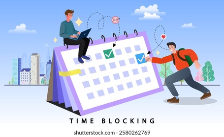Planner or schedule concept, Effective time management. Concept of class timetable or schedule, personal study plan creation, learning time planning. Flat vector outline illustration.
