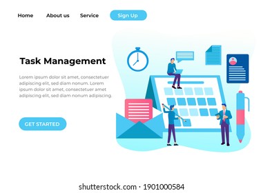 Planner or schedule concept for landing page,ui, etc.  Effective time management, save time, teamwork, planning training activities, organization, working time. Flat vector illustration.