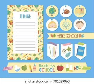 Planner for school. Daily and weekly planner, label. Vector illustration