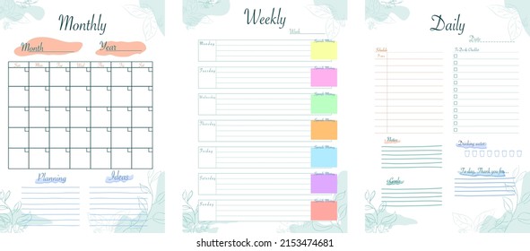 Planner set with minimal green background, monthly p, weekly, daily, calendar, planning, schedule and to do list that can help you manage your life 