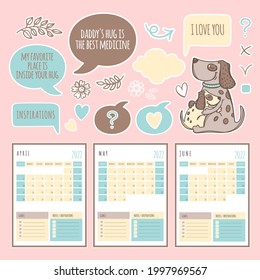 PLANNER SPRING DOG 2022 Year Template Schedule And Collection With Design Elements And Pets For Printable And Plotter Cutting Clip Art Vector illustration Set