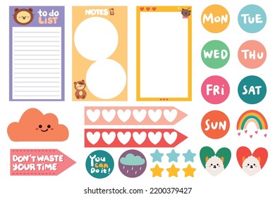 planner sticker and note paper set for journal, diary and scrapbook