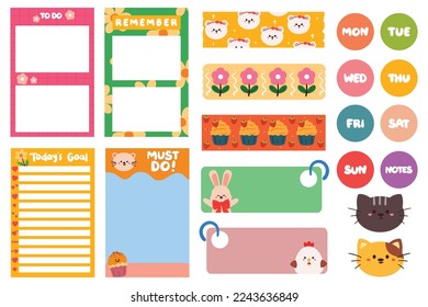 planner sticker and note paper set for journal, diary and scrapbook
