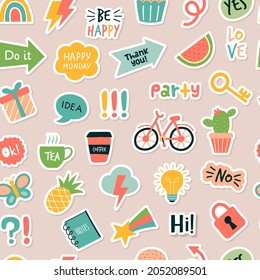 Planner sticker pattern. Journal sticky items for planning daily routine processes recent vector seamless background