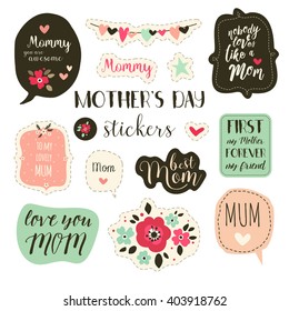 Planner stickers for Mother's Day. Signs, symbols, objects and templates  for planners, invitations, notebooks, diaries and cards.