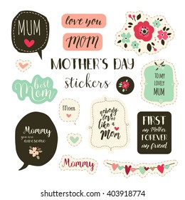 Planner stickers for Mother's Day. Signs, symbols, objects and templates  for planners, invitations, notebooks, diaries and cards.